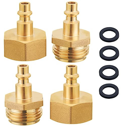 Winterize RV Blowout Adapter 4 Stück, Luftkompressor 1/4 Zoll Schnellverbindungsstecker auf GHT 1,9 cm Gartenschlauch-Wasserhahn-Ausblasadapter für Winterize Sprinklersysteme, Boot, Wohnmobil und