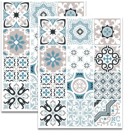 Adzif.biz Le sticker de decoration - Lot de 2 planches de 12 Stickers Autocollants Adhesifs Carrelage - Carreaux de Ciment - PASTELMONKEY - Dimensions d'un Sticker : 10 x 10 cm