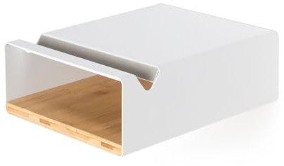 Stike Fahrradträger Regal - Multifunktionaler Wandhalter mit Ablage - Premium Bambus und Aluminium Wandhalterung Regal Fahrradständer - Japanisches Minimalistisches Display Regal für Fahrräder (Weiß)