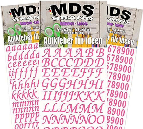 MDSBrand 1,5cm Schreibschrift Buchstaben Aufkleber & Zahlen Aufkleber 3er/pk ideal für Hochzeit, Weihnachten und Geburtstagen, einfach zum basteln und gestalten von Karten & Fotoalbum 31 (Pink)