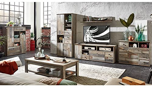 Lomadox Komplett Wohnzimmer Set inkl. Couchtisch & Highboard Vintage Driftwood