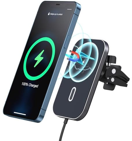 15W Cargador Inalámbrico Magnético para Coche Compatible con MagSafe Soporte para Coche Cargador Rápido,Cargador Inalámbrico para Coche Giratorio 360°para Salida Aire Compatible iPhone 16/15/14/13/12