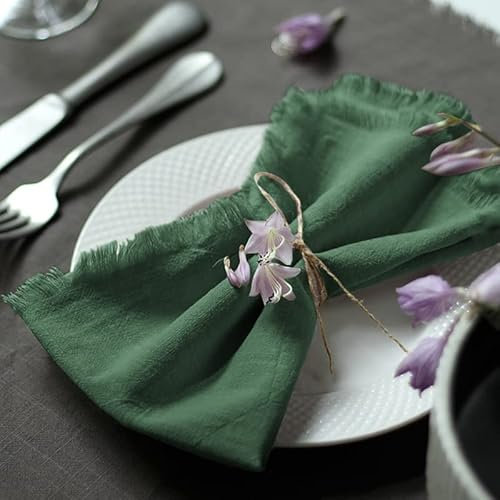 Ayuzawa Handgefertigte Stoffservietten, Baumwollservietten mit Fransen, zarte, handgefertigte Stoffservietten für Abendessen, Partys, Hochzeiten und mehr, 45,7 x 45,7 cm, 4 Stück – Grün