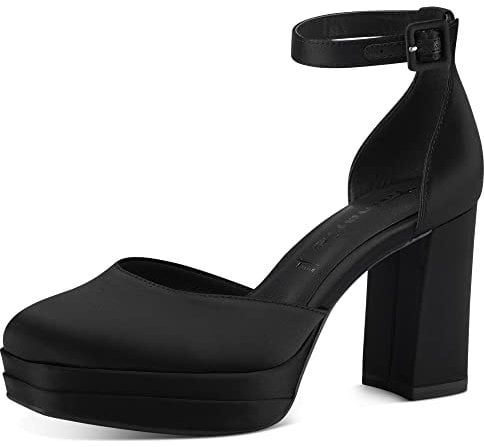 Tamaris Damen 1-1-24406-20 Pump with Strap, Black Satin, 39 EU