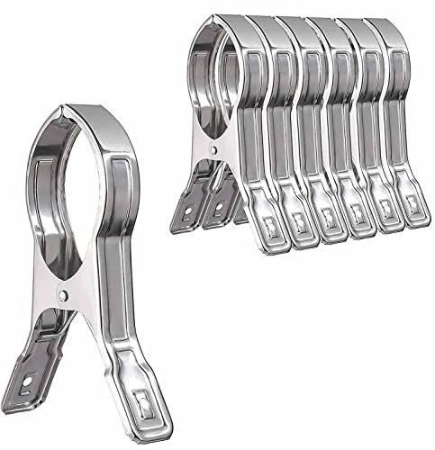 Stainless Steel Beach Towel Clip - 6PCS Clothes Pegs Laundry Clip Towel Pegs Heavy Duty Hanging Pegs Windproof Clips or Sunbeds, Sun Loungers, Pool Chairs, Laundry (12cm)
