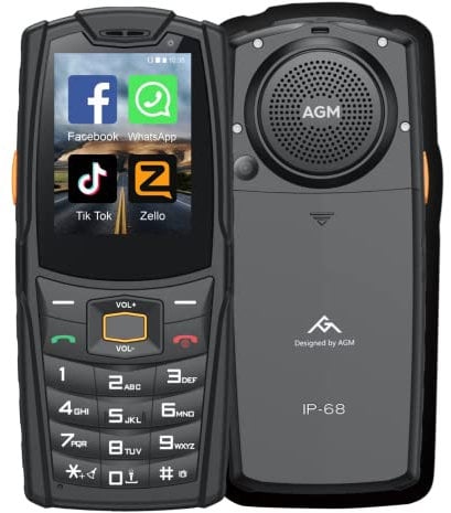 AGM M7 Outdoor Handy, Seniorenhandy Ohne Vertrag, 2.4 Touch Bildschirm mit großer Schrift, 109dB Lautsprecher, Notruf, Dual SIM, 2500mAh Tastenhandy