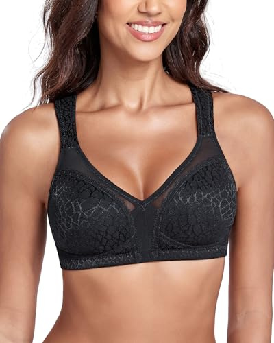 Lemorosy Full Coverage Non Padded Wireless Minimizer Bra Women's Plus Size Underwear Comfort and Double Support for Large Bust(Black,44F)