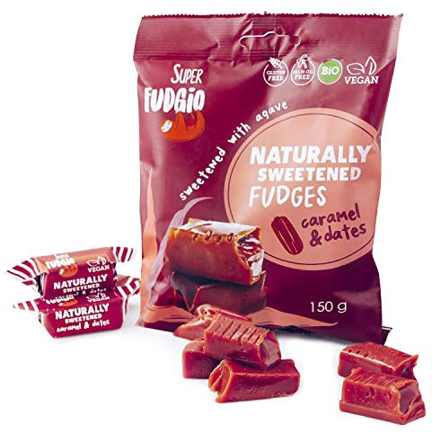 SUPER FUDGiO Organic Bonbons - Datteln- Vegan und Glutenfrei - BIO Karamellbonbons ohne Palmöl - mit Bio Kokosmilch und Kokosnusszucker | 150g Multipack | Geschmack: Agave und Datteln