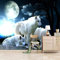 Papier Peint Panoramique Loup Blanc Du Ciel Nocturne Papier Peint Intissé 3D Tapisserie Murales Décoration Murale