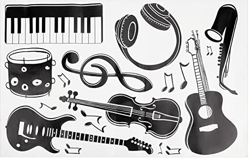 GORGECRAFT PVC Wall Sticker Music Notes Wall Decals Black Musical Instruments Wall Decor Removable Guitar Piano DJ Head Phone Drums Saxophone Stickers for Music Studio Bedroom Art Room Decoration