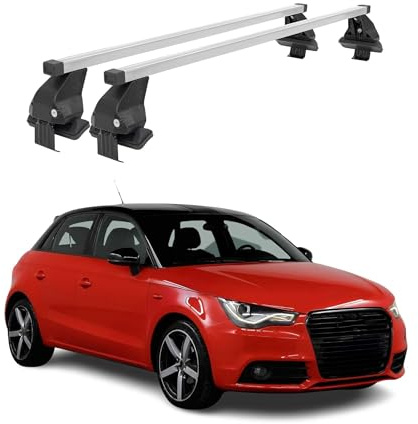 Menabo Dachträger Grundtäger kompatibel mit Audi A1 8XA Sportback 5tür 2012-2018 Stahl 50kg Silber 2tlg Ohne Reling für Fahrradträger, Dachboxen, Skiträger Abschließbar