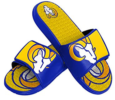 FOCO Los Angeles Rams NFL Colorblock Big Logo Gel Slide Blue Yellow Badelatschen Hausschuhe - M