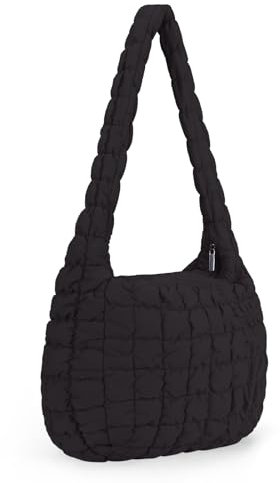 TIAASTAP Quilted Tote Bag for Women Puffer Crossbody Bag with Zipper Nylon Hobos & Shoulder Bags for Ladies Girls Travel Shopping Work (Black)
