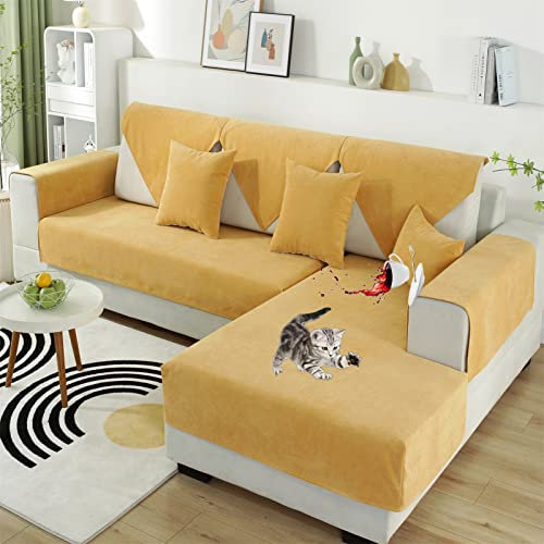 ZGDDPZA 100% Wasserdichter Sofa/Couch überwurfdecke/überwurf, rutschfest Sofaschutz Katze Kratzschutz Sofaüberwurf Schonbezug Sofa Schutz Abdeckung Sofaschoner Für Wohnzimmer (90 * 160cm,Gelb)