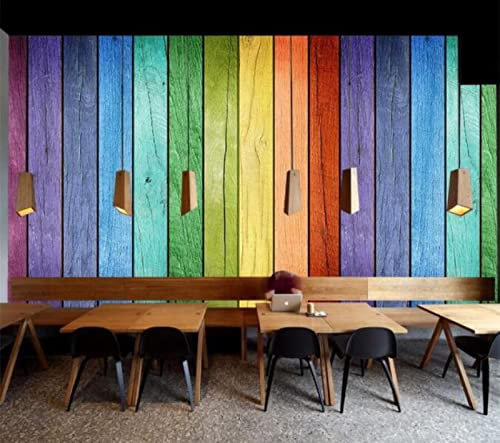 BeNsil Tapete 3D-Musik-TV-Hintergrund Wand Restaurant Bunte Regenbogenfarbe Holzbrett Kreative Dekoration*350cmx256cm(137,8x100,8inch)