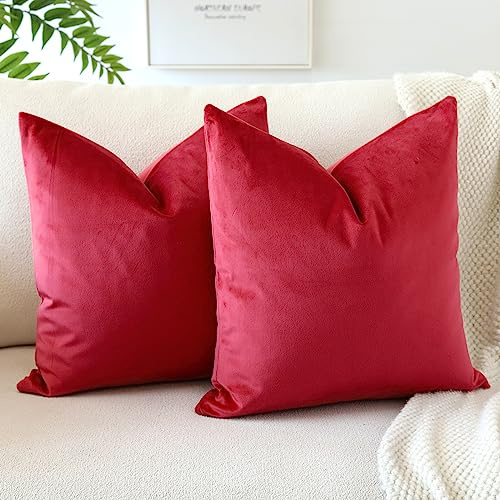 JOTOM Samt Kissenbezug Kissenhülle Sofakissen Dekokissen Kissenbezüge für Sofa Wohnzimmer Schlafzimmer 2er Set 60x60 cm Rot