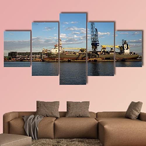 5 teiliges wandbild Blick Auf Den Hafen Von Amsterdam 5 stück leinwand wandkunst,5 teilig leinwand wanddeko wohnzimmer,leinwanddruck 5 teilig bilder wohnzimmer modern groß,mit rahmen,xxl 100x55cm