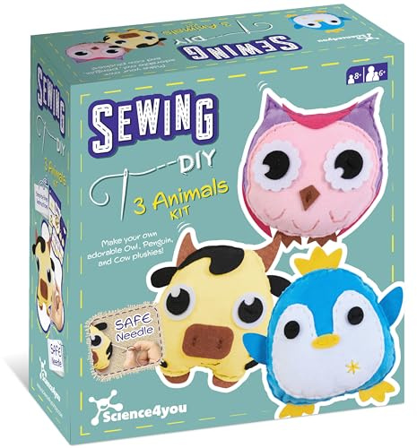 Science4you Kit de Couture pour Enfants de 6+ Ans – Créez vos Propres Peluches, Premier Kit de Couture, Créez 3 Animaux Différents, Set D'Artisanat, Jouet Cadeau pour Garçons & Filles 6 7 8 Ans