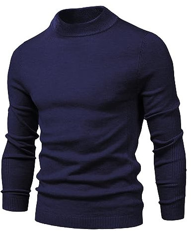 Cooleep Mens Turtleneck Jumper Sweater Slim Fit Knitted Jumpers Thermal Long Sleeve Roll Neck Tops for Men Navy L