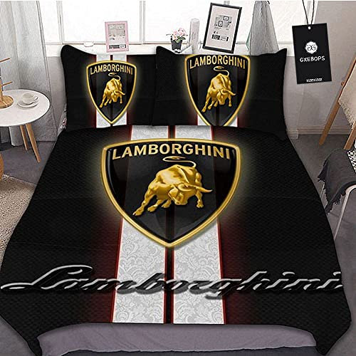 SPONYBORTY Dreiteiliges weiches und atmungsaktives Bettlaken-Bettbezug-Set Lambo.RGhi.NI 3D-gedruckte Mikrofaserbettwäsche + 2 Kissenbezüge Höschen/D / 135x200cm