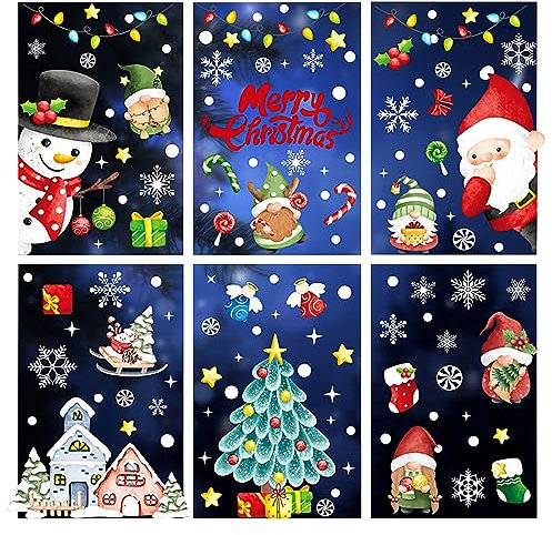 LdawyDE Fensterbilder Frühling 9 Blatt Selbstklebend Fensterdeko Fenstersticker Kinder Weihnachts PVC Schneeflocken Schneemann Fensteraufkleber