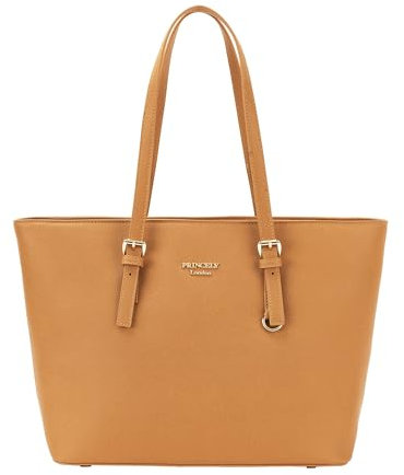 Princely London Shopper Beverly Medium - Stylische Handtasche Damen - Geräumige Shopper-Tasche mit Reißverschluss & Innenfächern - Luggage Braun