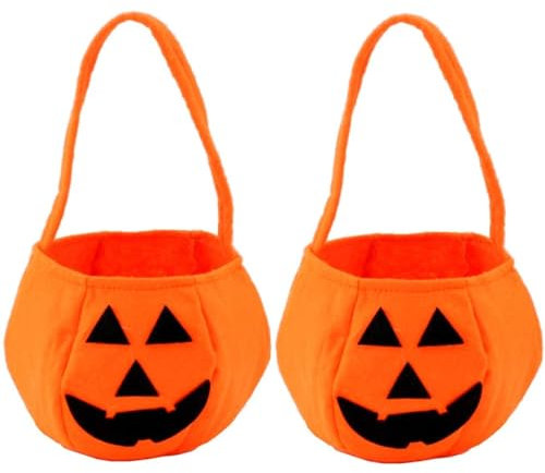 QASIMOF Sacchetto di Zucca di Halloween, 2 Confezioni di Cestino per Caramelle a Forma di Zucca, Porta Zucca, Portatile, per Feste di Halloween, bomboniere per Bambini