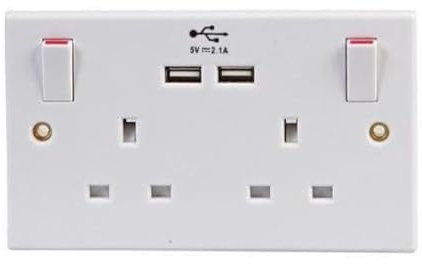 iSeventy9 Double Wall Plug Socket 2 Gang 13A with 2 USB Charger Port Outlets Plate White