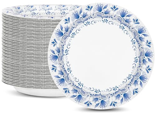 Charmount Lot de 150 assiettes en carton de 21,6 cm, résistantes à la trempe, résistantes aux coupures, épaisses et jetables, imprimées de fleurs pour un usage quotidien
