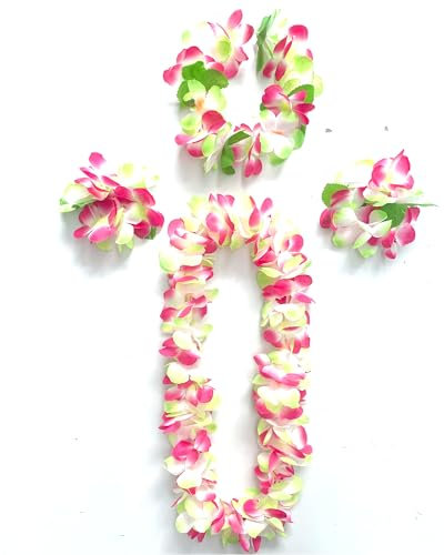 duoyif Colliers De Fleurs Hawaïennes 4Pcs Collier Tahitienne Collier De Fleurs Bracelets Bandeau Leis Luau Collier Fleurs Pour Hawaien Tropicale Beach Party Night Bar Mariages (Rose vert)