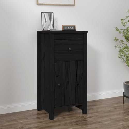 UTSRABFA Vitrinenschrank Beistellschrank Haushaltsschrank Bücherregale Sideboard Schwarz 40x35x80 cm Massivholz Kiefer Geeignet für Wohnzimmer, Küche, Bad, Arbeitszimmer