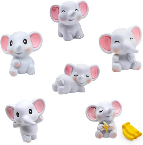 6 Stück Elephant Cake Topper, Elefant Kuchen Deko, Mini Elefant Figuren Deko für Kuchen, Elefanten Thema Party Dekorations für Kinder Mädchen Junge Geburtstag Baby Shower