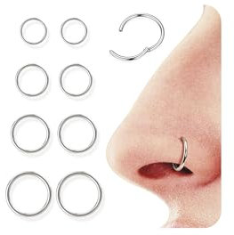 Diamday 8stk Nasenpiercing Ring 16G/18G 316L Chirurgenstahl Septum Ring Nasenring Hoop Helix Conch Tragus Daith Ohr Piercing Gold Silber Schwarz Clicker Knorpelohrring Lippenring 6mm/8mm/10mm/12mm
