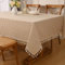 Alishomtll Leinen Gestreifte Quaste Tischdecke Rechteck Abwischbar Fleckschutz Tischtuch Leinenoptik Waschen Tischdecken, Restaurant Party Garten Dekor Tischwäsche, Beige Weiß 100x140cm