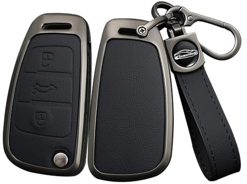 ontto Autoschlüssel Hülle Etui Passt für Audi Q3 Q5 Q7 Q8 TT S3 S4 S6 A1 A3 8P 8L A4 A5 B6 B7 A6 A7 C5 C6 4F Zinklegierung Leder Schutzhülle Schlüsselcover Schlüsselanhänger 3 Tasten Zubehör-A Schwarz