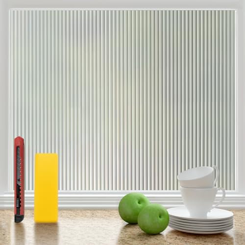 Sevenpers Window Film Privacy for Glass Windows,Reeded Glass Decorative Patterned Window Film Static Cling without Glue with Installation Kit 44.5 x 200cm