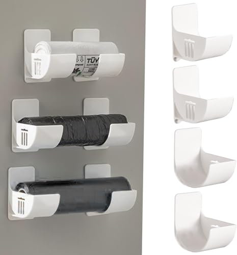 Trash Bag Dispenser, Trash Bag Holder, 4PCS Wall Mounted Trash Bag Dispenser, Waterproof Self-Adhesive Garbage Bag Dispenser, Plastic Bag Holder for Kitchen Bathroom