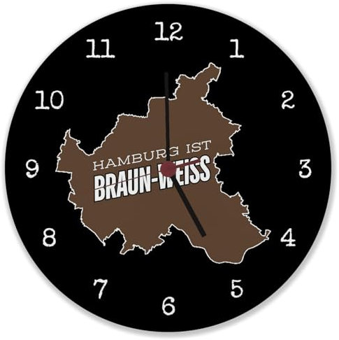 St. Pauli Wanduhr mit Spruch Hamburg ist braun-Weiss Perfekte braun-Weiss Deko für jeden Fußball-Fan Kiez-Feeling direkt von der Reeperbahn ideal für Fussballfans