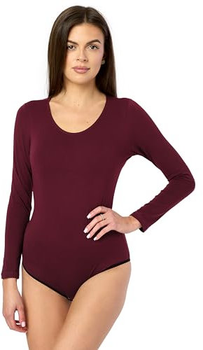 Merry Style Body Damen Langarm Bodysuit aus Baumwolle Bequeme Body Damen Elegant BD900 (Weinrot, M)