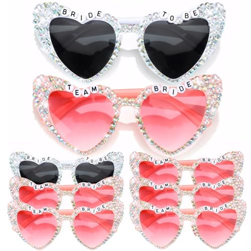 Johiux 6 Stück Bride To Be Herz Sonnenbrille JGA,JGA Brille Team Bride,JGA Accessoires Frauen Bachelorette Party Accessories JGA Deko Accessoires Junggesellenabschied Frauen Brille.