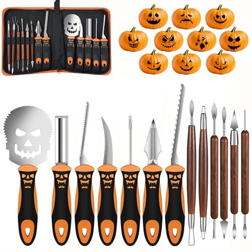 DanDun Kürbis schnitz set 13 Stück, Hochleistungs-Carving-Werkzeug aus Edelstahl für Halloween mit Tragetasche, Einfaches Schnitzen von Halloween Kürbis Dekorationen
