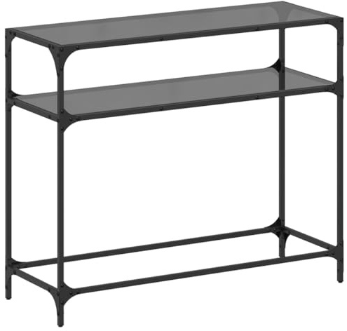 vidaXL Konsolentisch mit Glasplatte, Flurtisch mit Edelstahlgestell, Konsole Beistelltisch für Wohnzimmer, Wandtisch, Schwarz Stahl