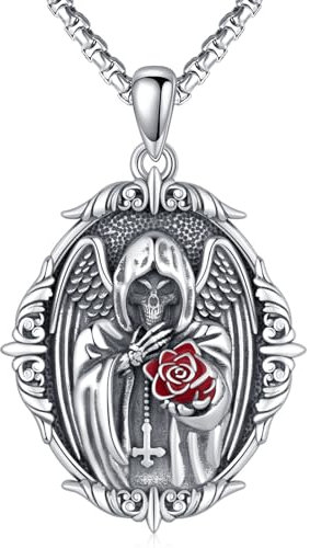 CUOKA MIRACLE Totenkopf Kette Skull Halskette 925 Sterling Silber Totenkopf Skull Anhänger Gothic Skelett Halskette Schmuck Geschenke für Damen und Herren Halloween (03-Santa)