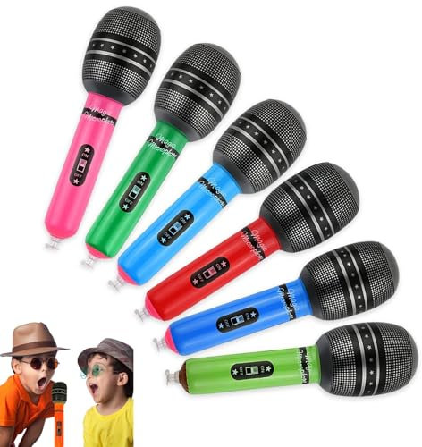6 PCS Inflatable Microphone, Toy Microphone, Inflatable Microphone Set Star Party, Microphone Toys Musical Instrument Party Supplies Gifts, Microphone Prop Microphone Model Realistic（Mixed Color 25M）
