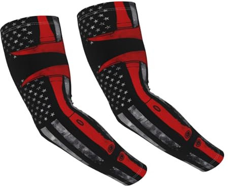 Firefighter Axe Red Line Flag Cooling Sleeves - Adult Ice Silk Sun Protection Arm Sleeve for Outdoors, Suitable for Running, Cycling, Sports, Black, One size