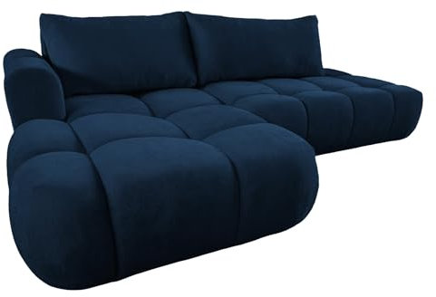 COMFORTINO FURNITURE Ecksofa mit Schlaffunktion Luna L-Form, Sofa Couch mit Bettkasten, 3-Sitzer Eckcouch, Schlafsofa für Wohnzimmer, Big Sofa Couch mit Schlaffunktion (Blau, Ottomane Links)
