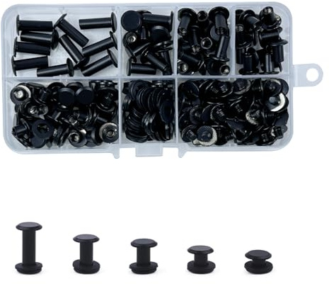 KUKUJIWA 80 Sets Buchschrauben Schwarz Matt,Schrauben Nieten für Leder,Chicago Binding Schrauben M5* 5/8/10/12/15mm Metall Zubehör Nägel Nieten Chicago Knopf für Gürteltaschen DIY