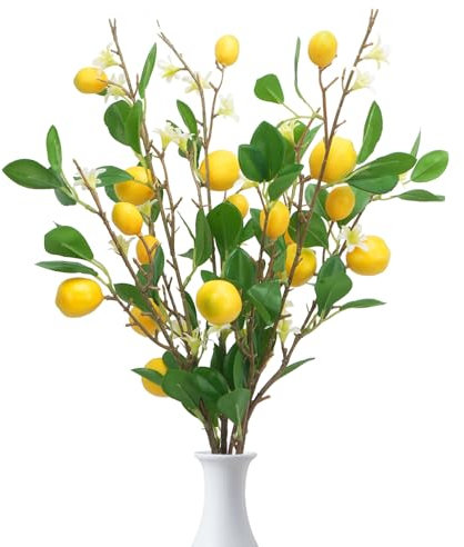Zythrem 3pc Rami di Limone Artificiale con foglie verdi fiori finti fiori finti per decorazioni fiori finti da interno per puntelli per balcone, casa, festa di nozze, decorazione da giardino