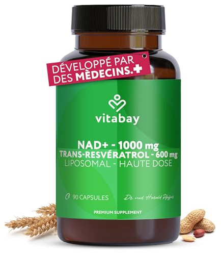 Vitabay Liposomales NAD+ 1000 mg mit Trans-Resveratrol 600 mg - 90 vegane Softgels - hochdosiert, vegan, laborgeprüft in Deutschland - NAD Supplement, ohne Gentechnik - 45 Tage Vorrat