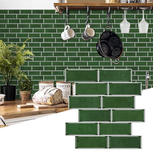 10 adesivi per piastrelle, piastrelle adesive per cucina, effetto pietra 3D, per bagno, impermeabili, autoadesive, per cucina, bagno, piastrelle da parete (verde)